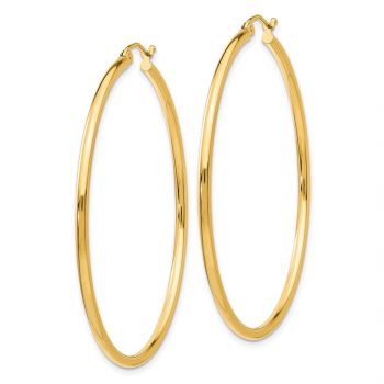 2 Inch Polished Hoop Earrings in 14K Gold, 2mm Thick 2