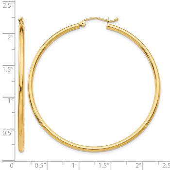 2 Inch Polished Hoop Earrings in 14K Gold, 2mm Thick 3