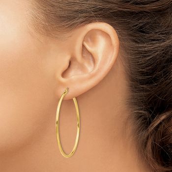 2 Inch Polished Hoop Earrings in 14K Gold, 2mm Thick 4