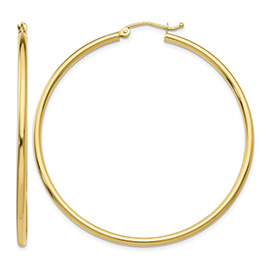 2 Inch Polished Hoop Earrings in 14K Gold, 2mm Thick