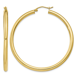 2 Inch Traditional Hoop Earrings in 14K Gold, 3mm Thick