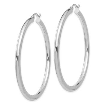 2 Inch 14K White Gold Hinged Hoop Earrings, 3mm Thick 2