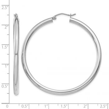 2 Inch 14K White Gold Hinged Hoop Earrings, 3mm Thick 3
