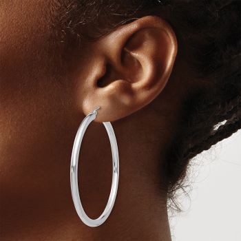 2 Inch Lightweight Hoop Earrings in 14K White Gold, 3mm Thick 4