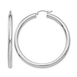2 Inch 14K White Gold Lightweight Hoop Earrings, 4mm Thick