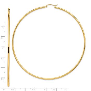 XXXL 3 1/2 Inch Lightweight Hoop Earrings in 14K Gold, 2mm Thick 3