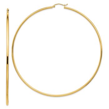 XXXL 3 1/2 Inch Lightweight Hoop Earrings in 14K Gold, 2mm Thick