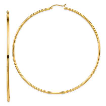 Extra Extra Large 3 3/16" Hoop Earrings in 14K Gold, 2mm Thick