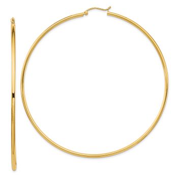 Extra Extra Large 3 3/16" Lightweight Hoop Earrings in 14K Gold, 2mm Thick