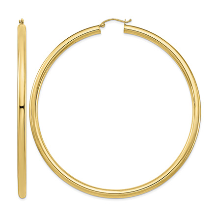 Extra-Extra Large 3 3/16" 14K Gold Hoop Earrings (4mm)