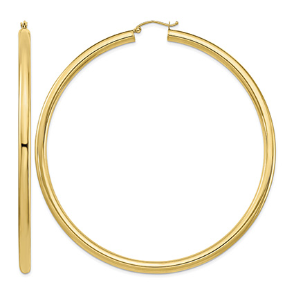 XXL 3 3/16" 14K Gold Lightweight Hoop Earrings, 4mm Thick