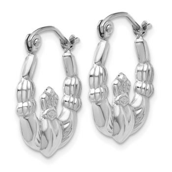 3/4 Inch 14K White Gold Claddagh Hoop Earrings 2