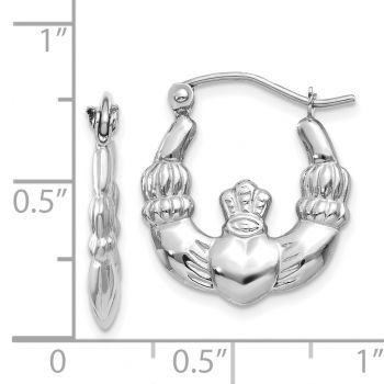 3/4 Inch 14K White Gold Claddagh Hoop Earrings 3