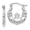3/4 Inch 14K White Gold Claddagh Hoop Earrings