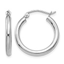 3/4" 14K White Gold Polished Hoop Earrings, 2.5mm Thick
