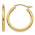 3/4" 14K Gold Polished 2mm Round Hoop Earrings