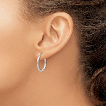 3/4 Inch 14K White Gold 2mm Round Hoop Earrings 4