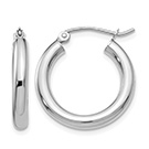 3/4 Inch 14K White Gold Lightweight Hoop Earrings, 3mm Thick