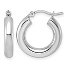 3/4" 14K White Gold Plain Hoop Earrings, 4mm Thick