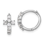 3/4" Sterling Silver CZ Cross Huggie Hoop Earrings