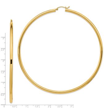XXXL Extra Large 3 9/16 Inch 14K Gold Hinged Hoop Earrings, 3mm Thick 3