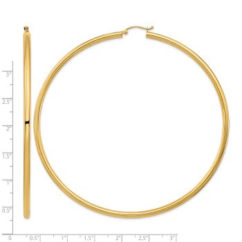 Extra Extra Large 3 9/16 Inch Lightweight Hoop Earrings in 14K Gold, 3mm Thick 3