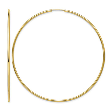 Extra Large 3" Endless Hoop Earrings in 14K Gold, 1.25mm Thick