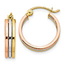 3-Row Polished 3/4" Tri-Color Hoop Earrings in 14K Gold