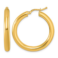 18K Gold Italian 1 5/16" Hinged Hoop Earrings
