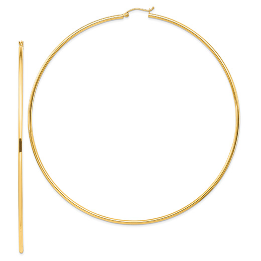 XXXL 4" 14K Gold Hoop Earrings, 2mm Thick
