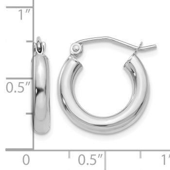 Small 5/8 Inch 14K White Gold Hoop Earrings with Clasp, 3mm Thick 3