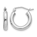 Small 5/8 Inch 14K White Gold Hoop Earrings with Clasp, 3mm Thick
