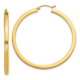 Large 2-Inch 14K Gold Flat Tube Hoop Earrings