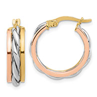 Braided 1 3/16" Tri Color Hoop Earrings in 14K Gold