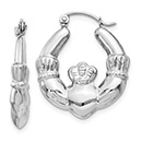 Claddagh Hoop Earrings, 14K White Gold