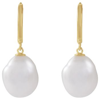 14K Gold Cultured Keshi Pearl Drop Hoop Earrings 2