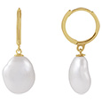 14K Gold Cultured Keshi Pearl Drop Hoop Earrings