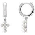 14K White Gold Cultured Pearl Cross Earrings