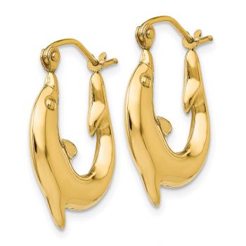 Dolphin-Shaped Hoop Earrings, 14K Gold 2
