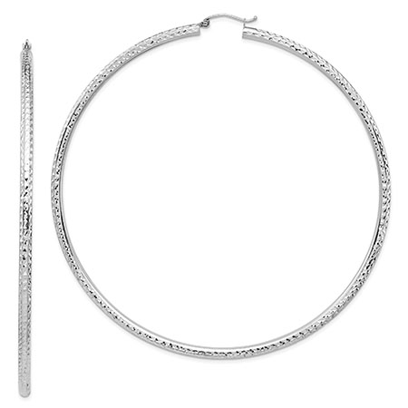 Extra Extra Large 3 1/2" Diamond-Cut Hoop Earrings in 14K White Gold