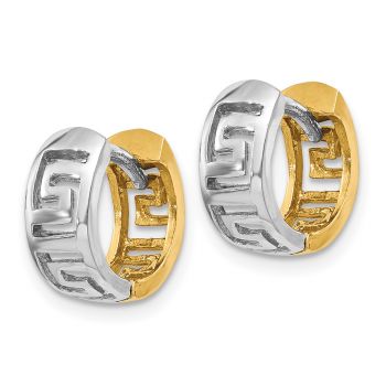 14K Two-Tone Gold Greek Key Huggie Earrings 2