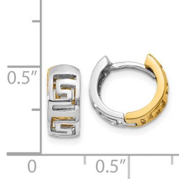 14K Two-Tone Gold Greek Key Huggie Earrings 3