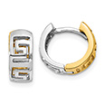 14K Two-Tone Gold Greek Key Huggie Earrings