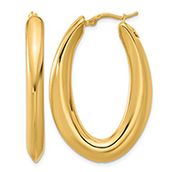 Italian 18K Gold Oval Knife-Edge Hoop Earrings