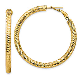 Large 1 3/4" Textured Omega-Backed Hoop Earrings in 14K Gold