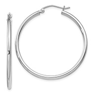 Polished Sterling Silver 2mm Hoop Earrings, 1 1/2" Size