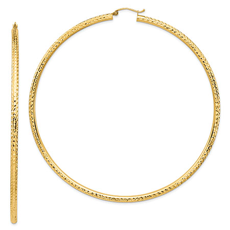 XXL 3 1/2" Diamond-cut Hoop Earrings in 14K Gold