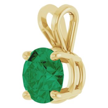 14K Gold 1 Carat Lab-Grown Emerald Solitaire Pendant 2