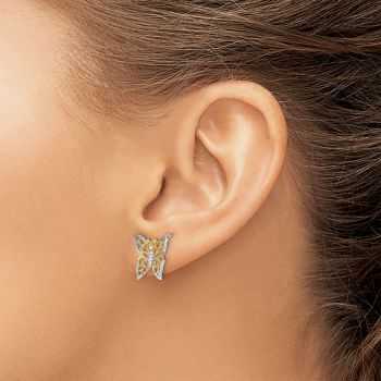 14K Gold Two-Tone Butterfly Post Earrings 3