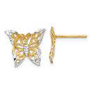 14K Gold Two-Tone Butterfly Post Earrings
